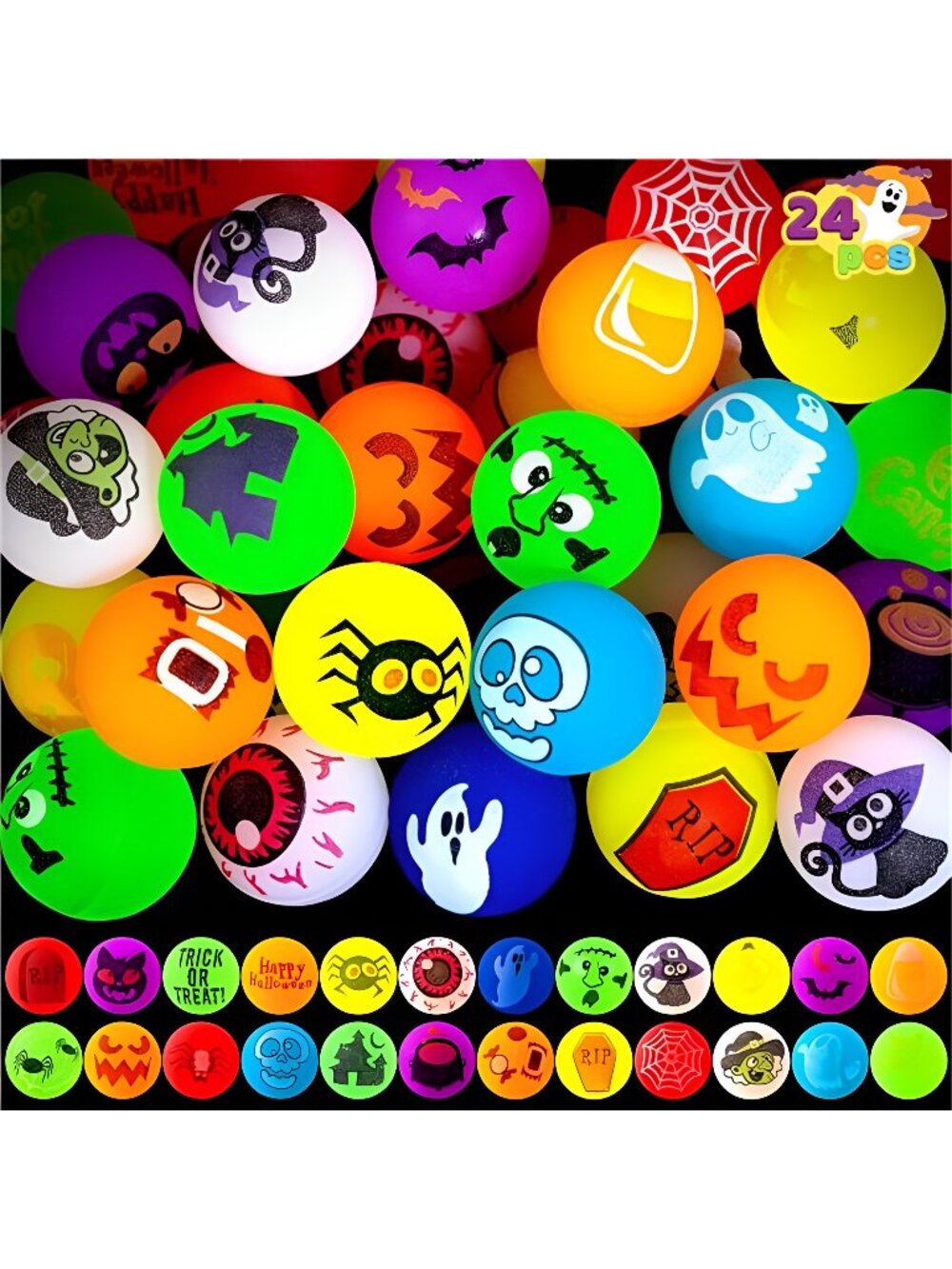 24 PCS Glow Halloween Bouncing Balls, Glowing Bouncy Ball Halloween toys